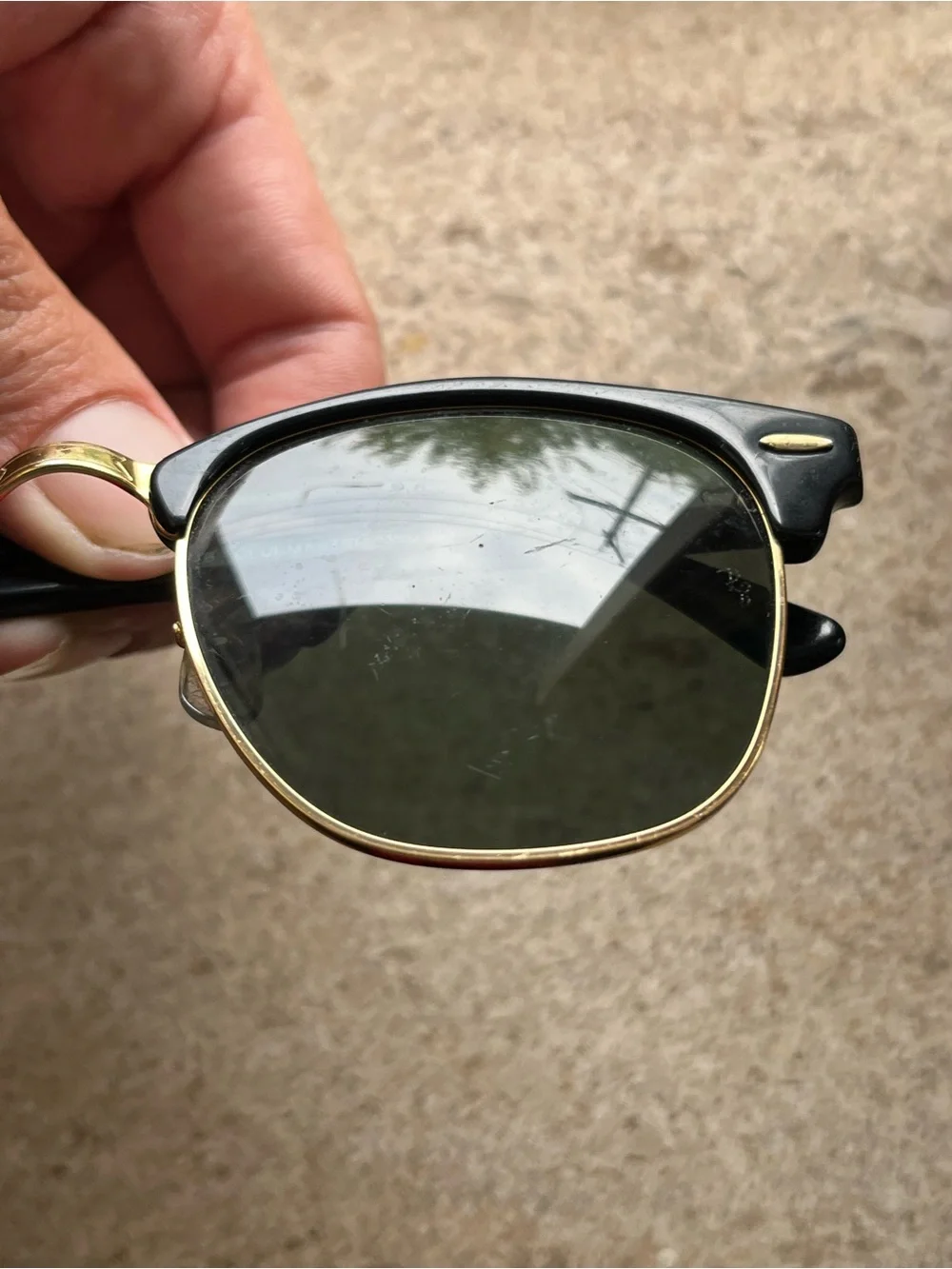 Ray-Ban Black & Gold Clubmaster Sunglasses with Dark Green Lenses